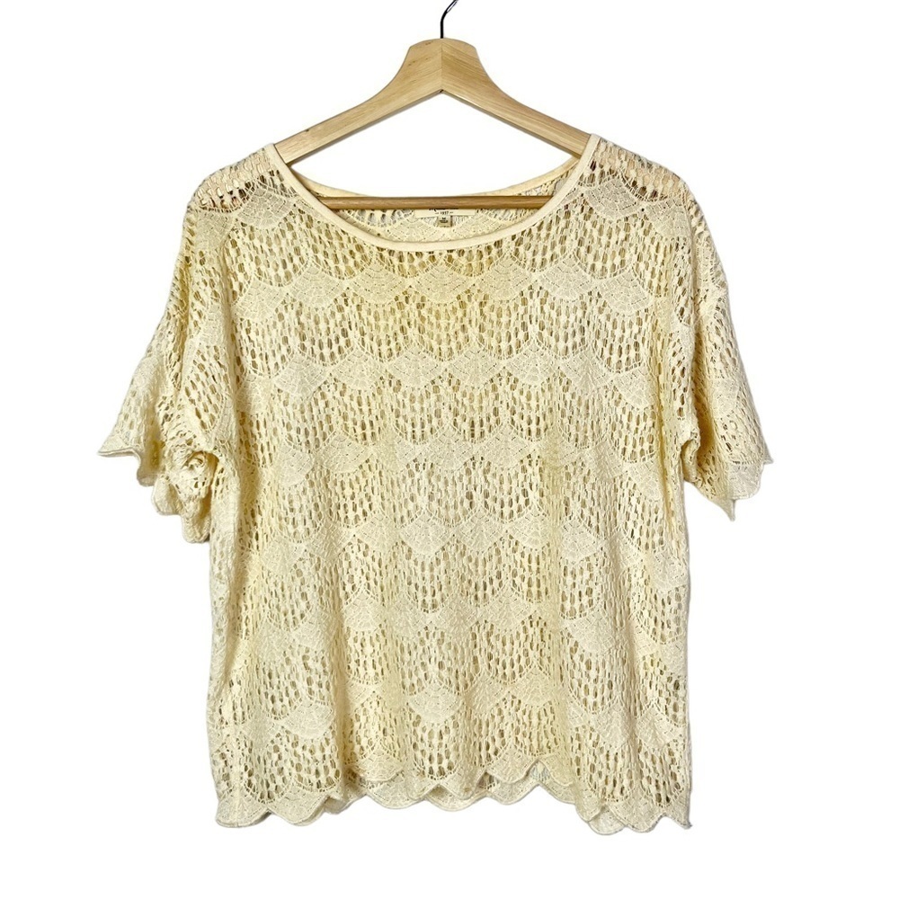 Madewell Cream Lace Short‎ Sleeve Blouse M